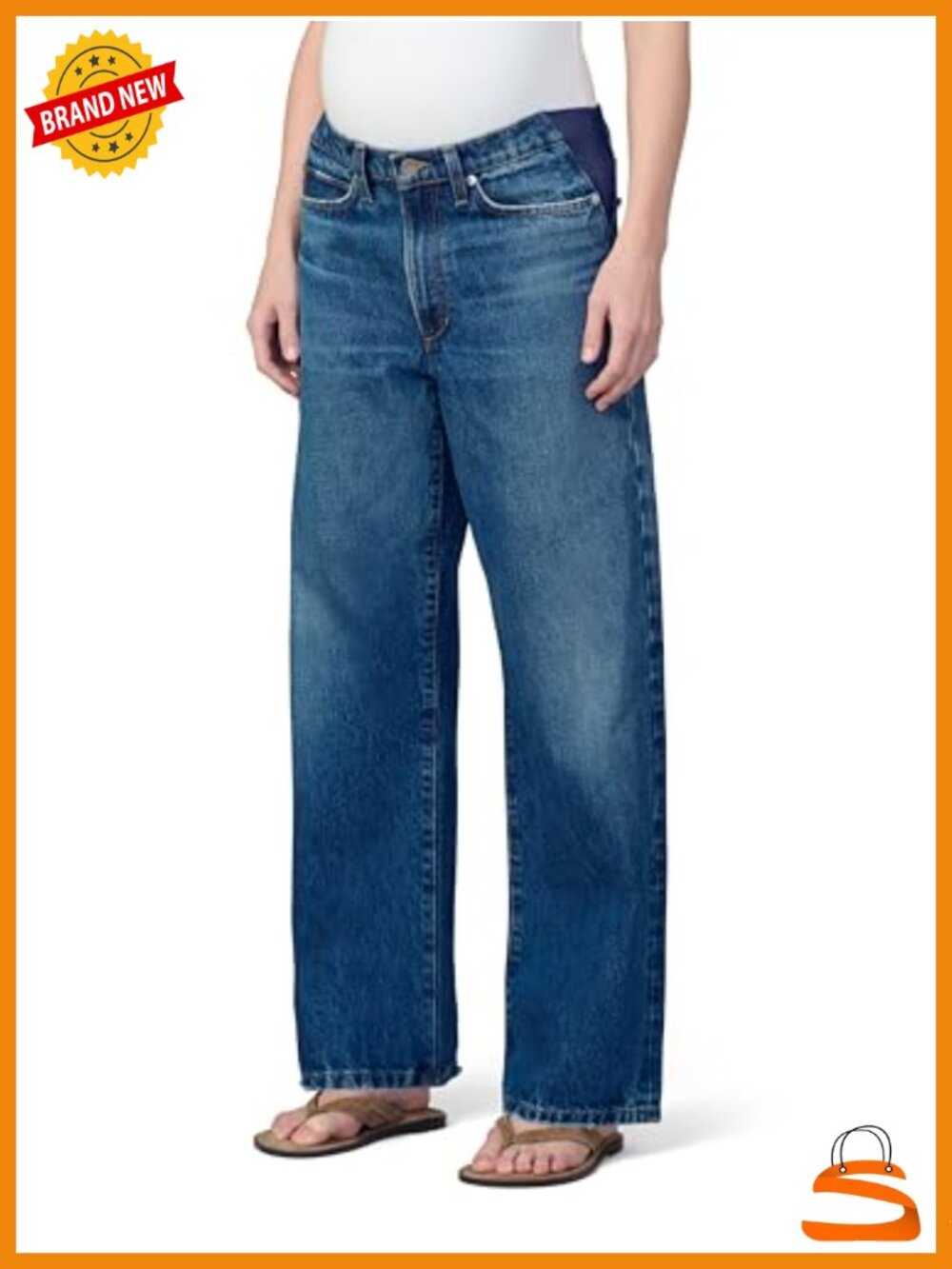 Maternity Straight Leg Jeans Low Rise Relaxed Fit Cotton Non-Stretch